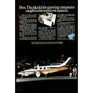 1979 Beechcraft Duke Private Airplane Color Vintage Print Ad Night Flight Decor